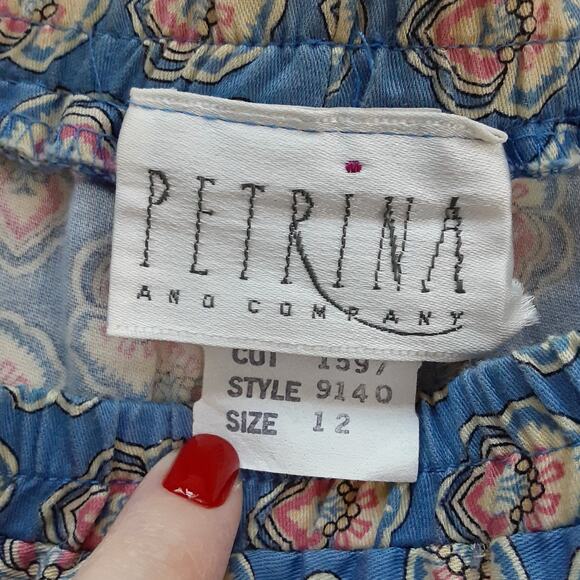 Vintage 80s Cotton Circle Skirt & Blouse Suit Set Paisley Border Print Pockets - Picture 16 of 16